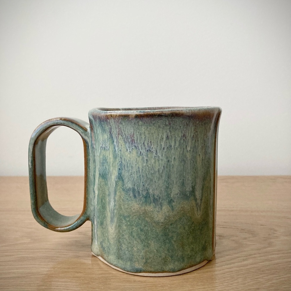 studio pottery artist signed rustic mug cup farmhouse cottage green blue brown - Picture 9 of 11